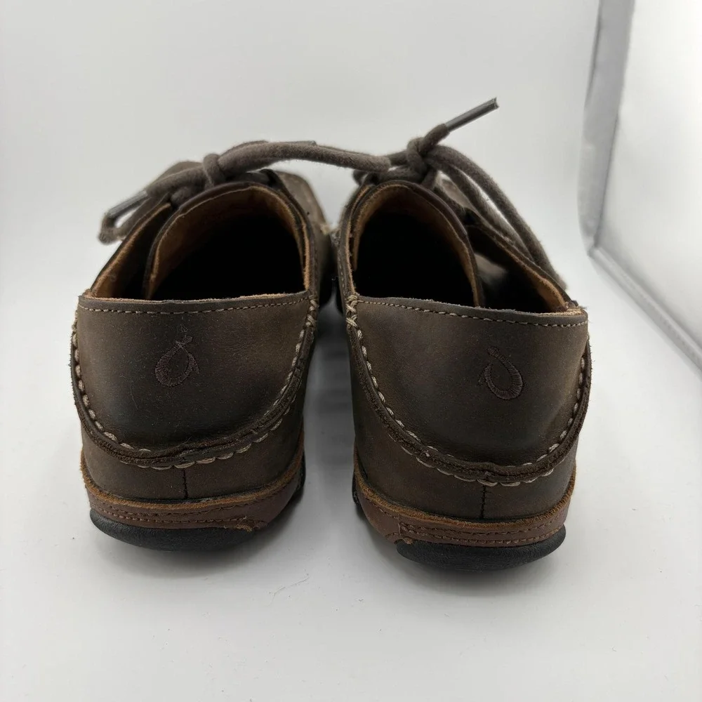 OluKai Ohana Lace-Up Nubuck Shoes Mens 7 Brown Leather Moccasin Casual Comfort